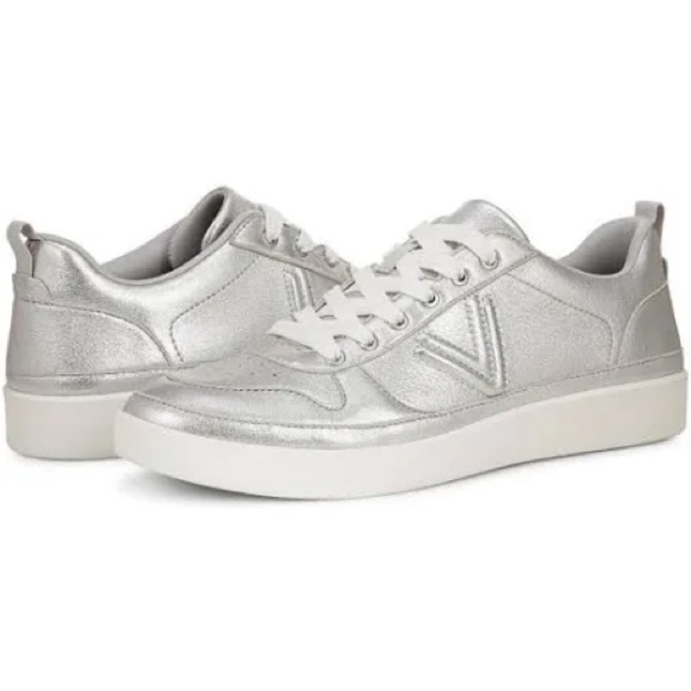 Vionic Elise Women's Leather Silver Metallic Sneaker Size 8